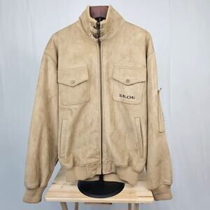 Vintage Sean John Bomber Jacket Men’s M Beige Faux Suede Logo Patch Y2K